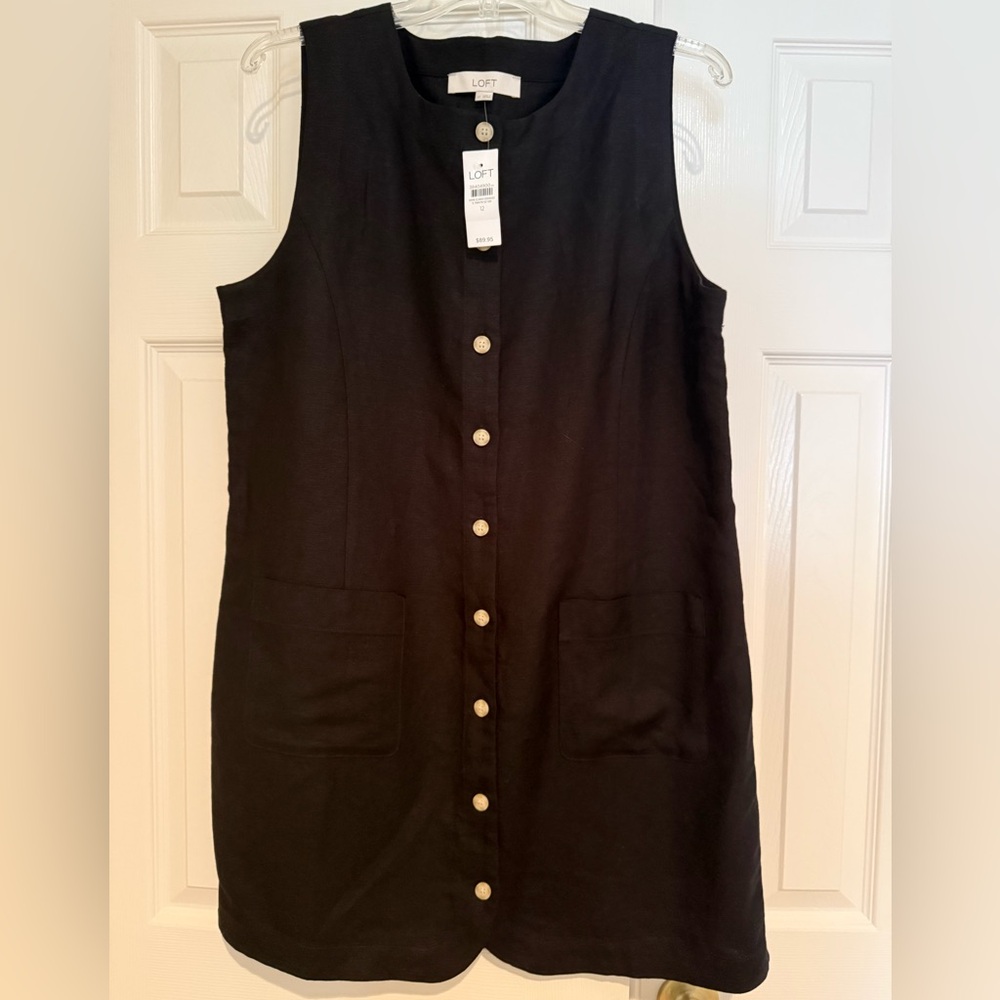 LOFT Black Button-Down Mini Dress